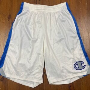 VTG Champion 90s Y2K Authentic Men's M White Blue Athletic Basketball Gym Shorts